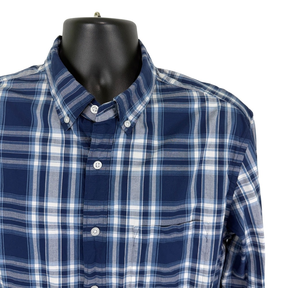 J.Crew Flex Washed Slim Fit Plaid Button Down Shirt Mens Large Large Blue White